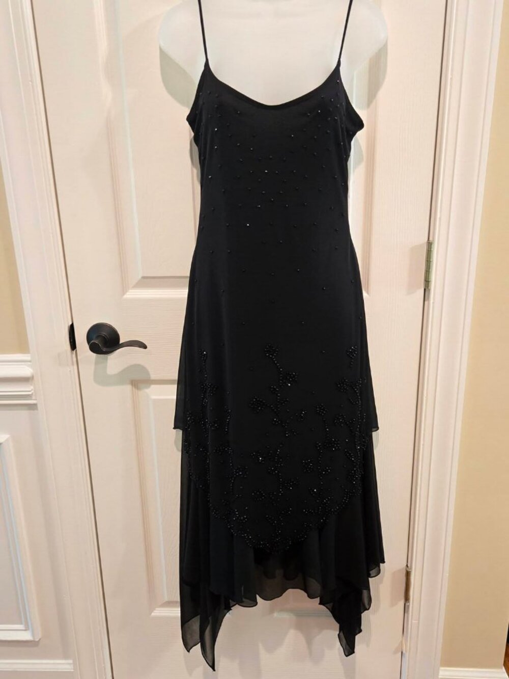 Vintage Y2K Lipstick Black Beaded Floral Asymmetrical Flowy Whimsigoth Dress